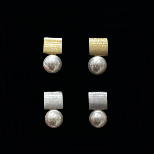 925 silver shellfish beads matte brushed stud earrings