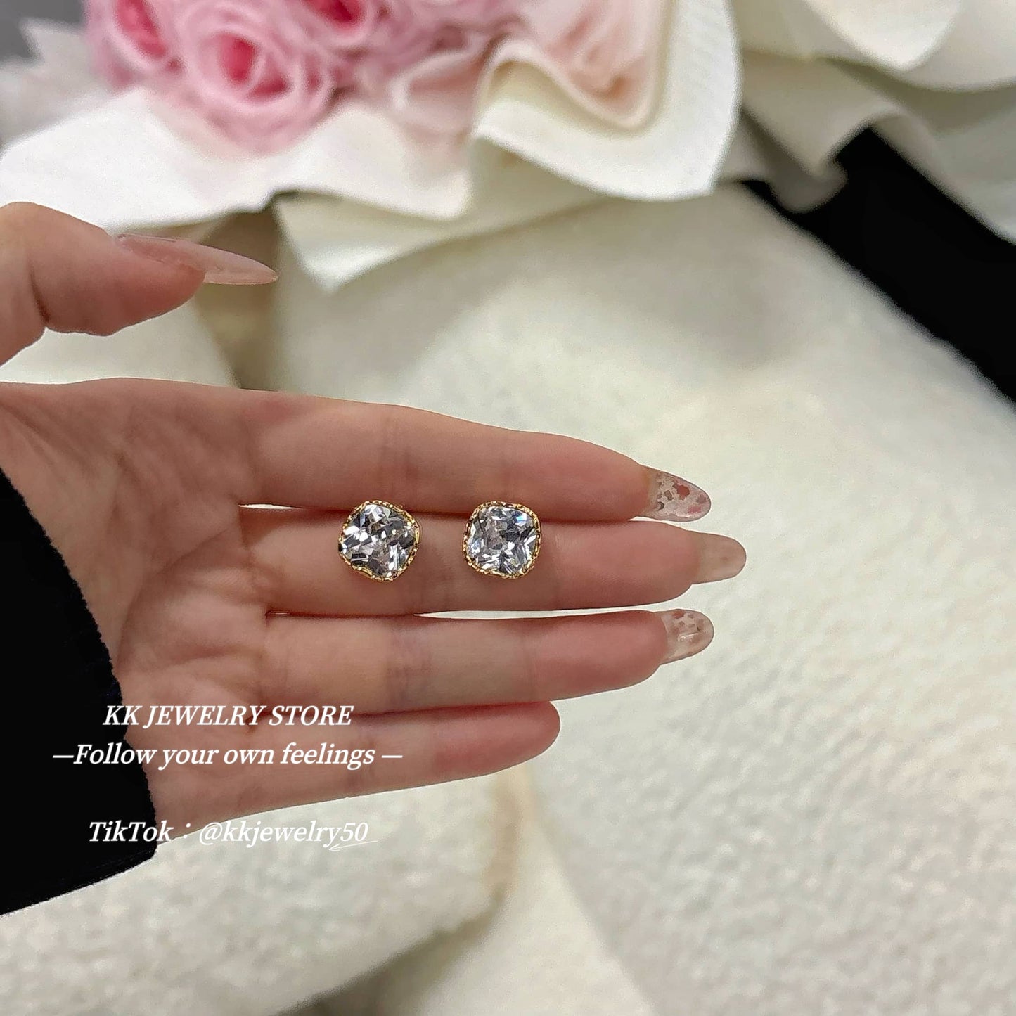 S925 Silver Needle French Gemstone Brass Earrings