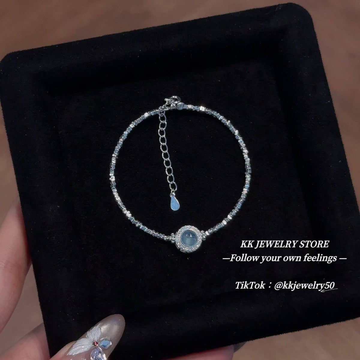 S925 Sterling Silver Natural Aquamarine Crushed Silver Bracelet