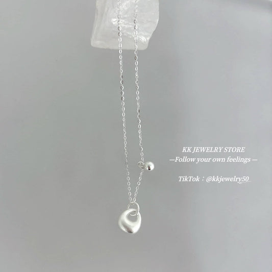 S925 Sterling Silver Matte Frosted Small Silver Lump Necklace