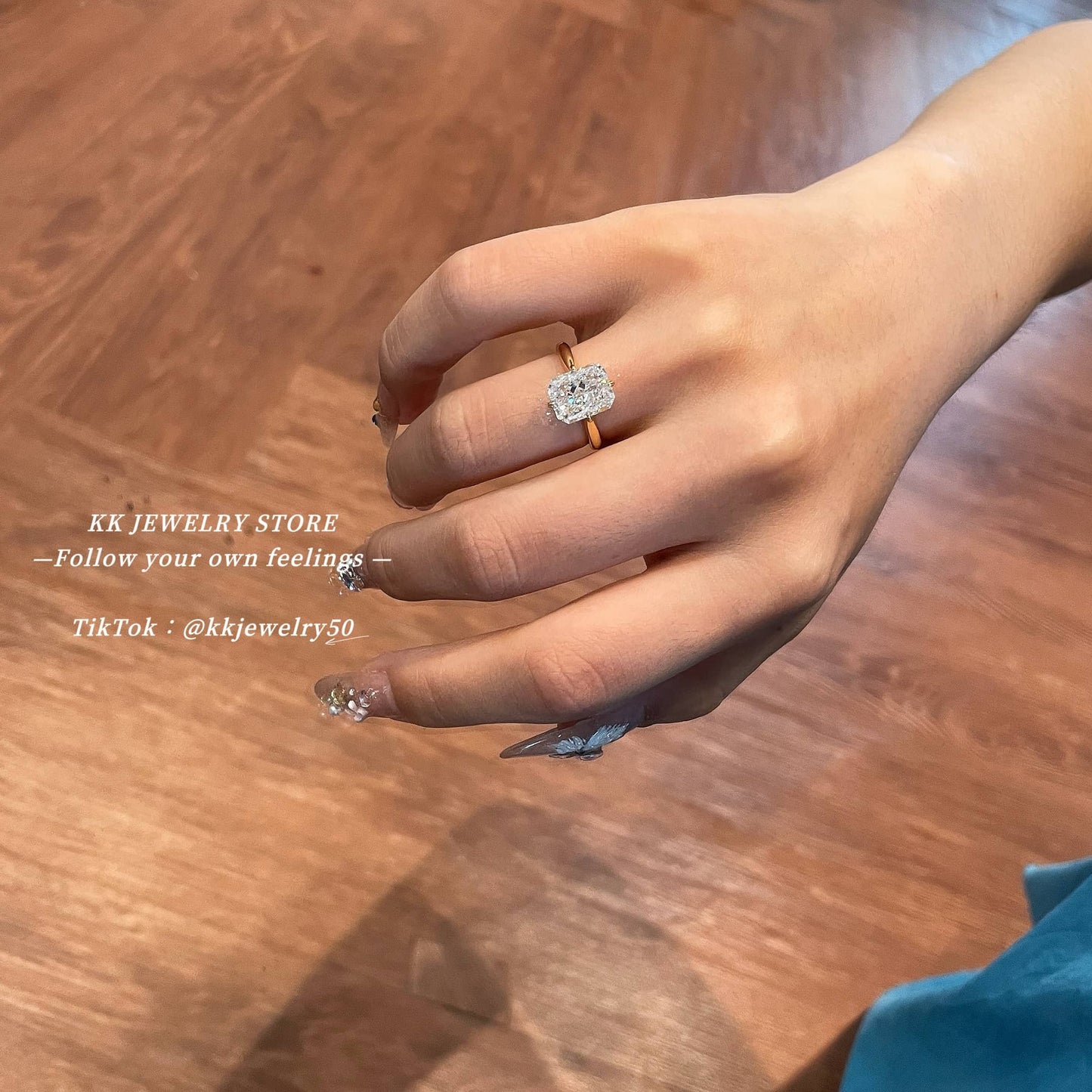 S925 silver-plated 8 * 10 ice cut high carbon diamond ring