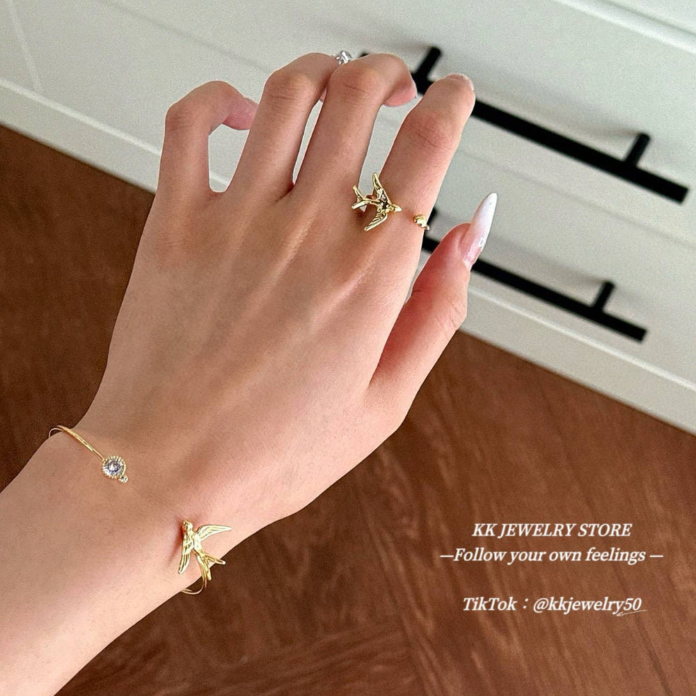 Nightingale and Crystal Brass Bracelet