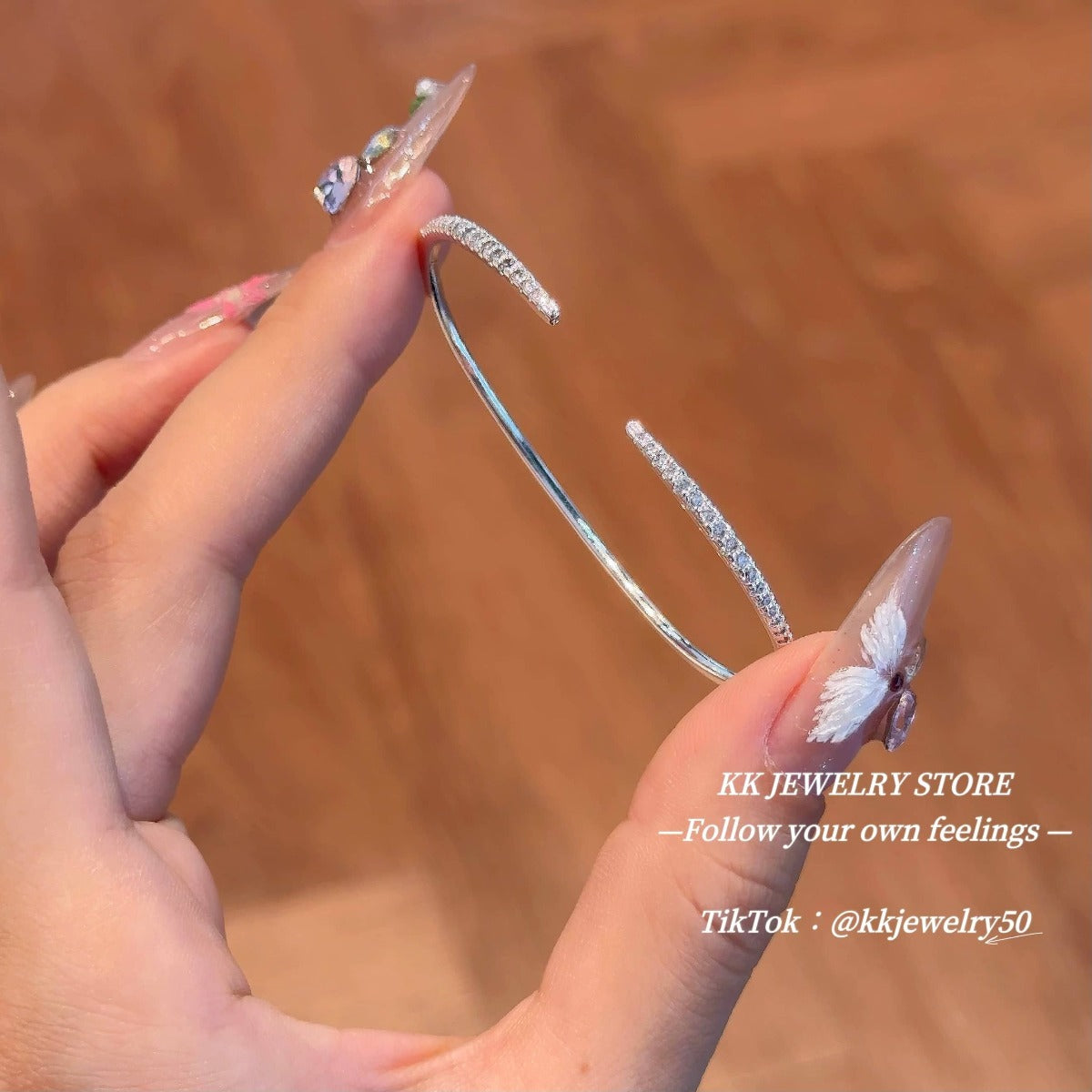 Silver double diamond micro-inlaid fine diamond stacked open bracelet