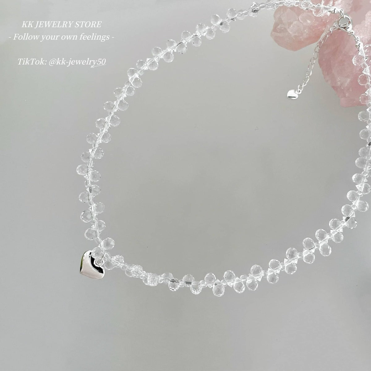 Clear White Crystal Beaded Love Clavicle Chain Necklace