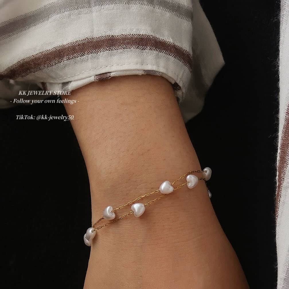 Love imitation pearl double bracelet necklace