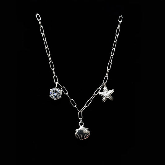 925 silver shell starfish zircon necklace