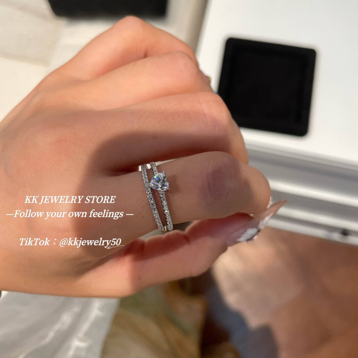 S925 Silver Single Row Ultra Fine Heart Ring