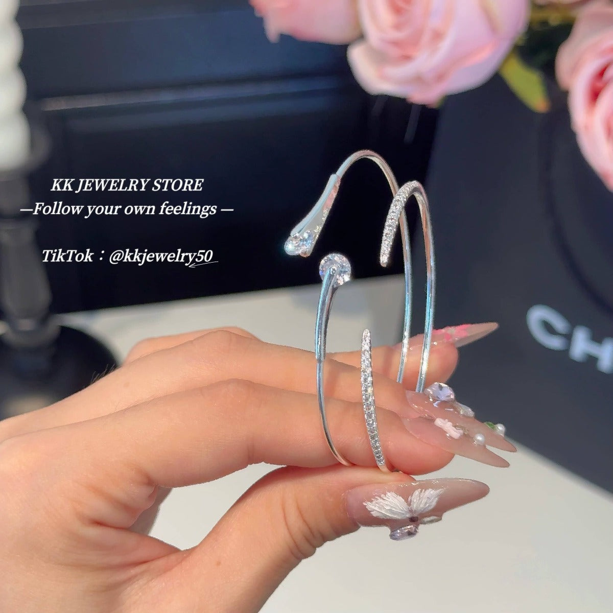 Silver double diamond micro-inlaid fine diamond stacked open bracelet