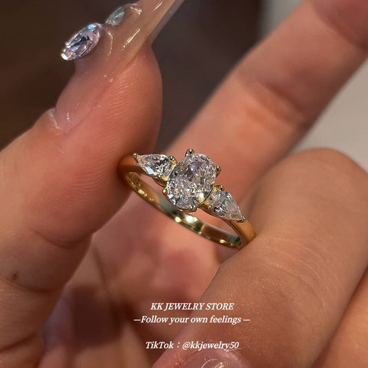 Small sparkling~ S925 sterling silver three main stone bright ring