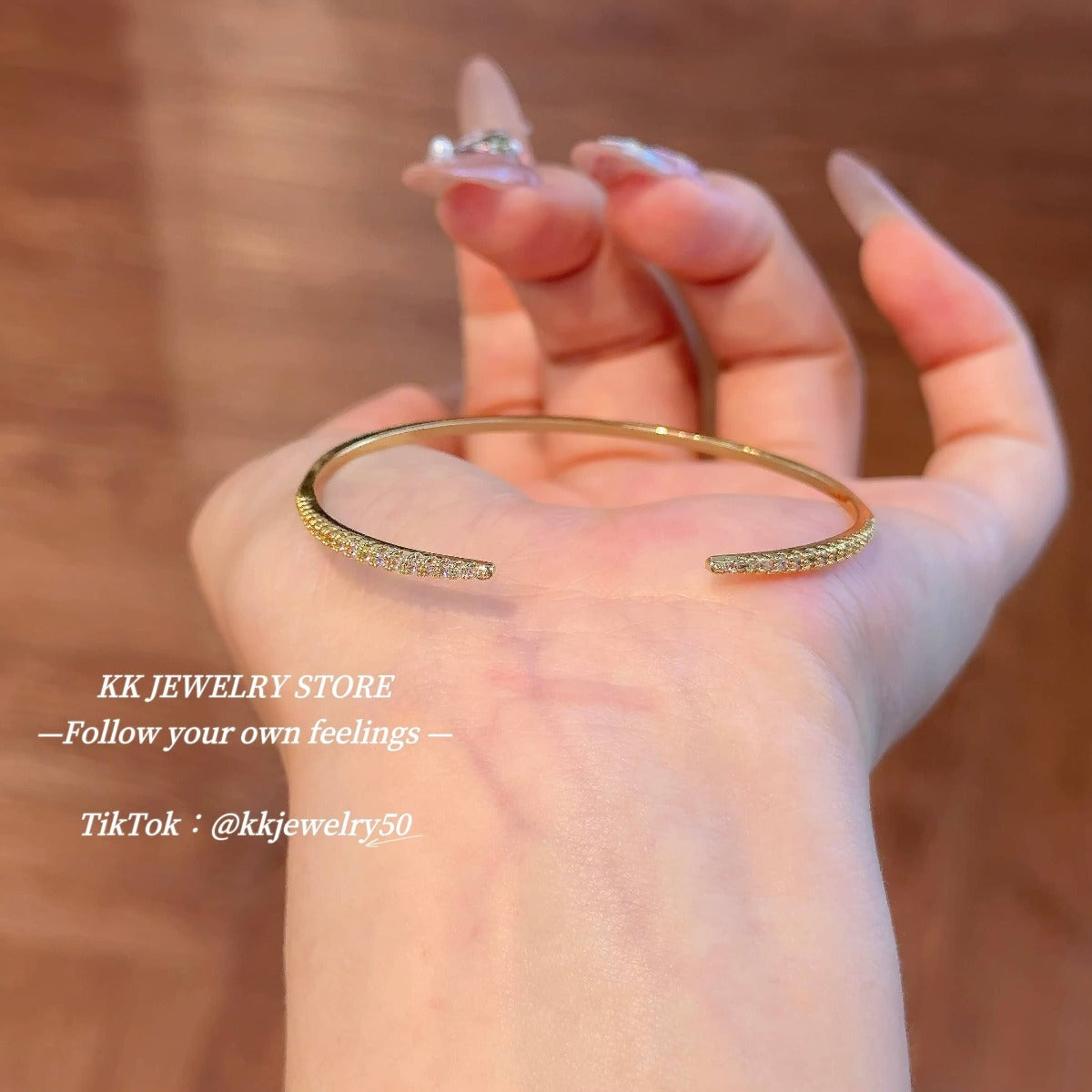 Gold double diamond stacked micro-inlaid fine diamond opening bracelet