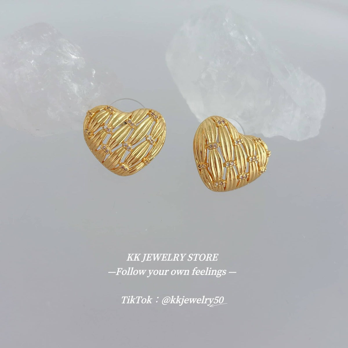 Brass French Love Hollow Earrings