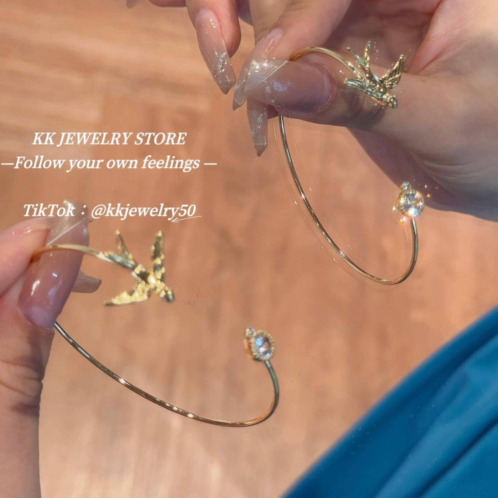 Nightingale and Crystal Brass Bracelet