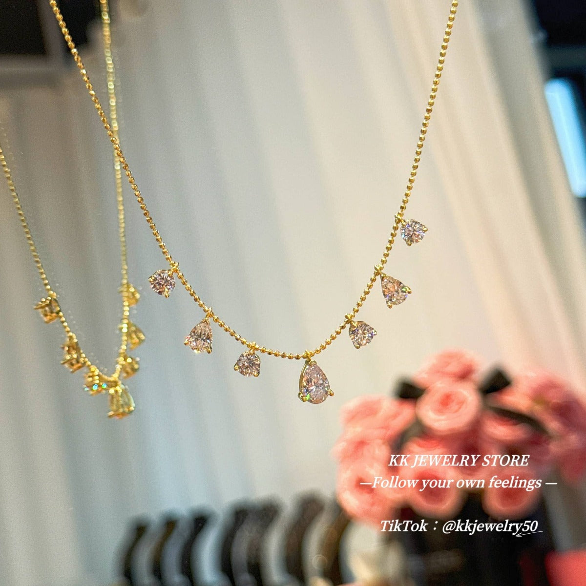 S925 silver-plated 6 * 9 pear-shaped water drop fringe necklace