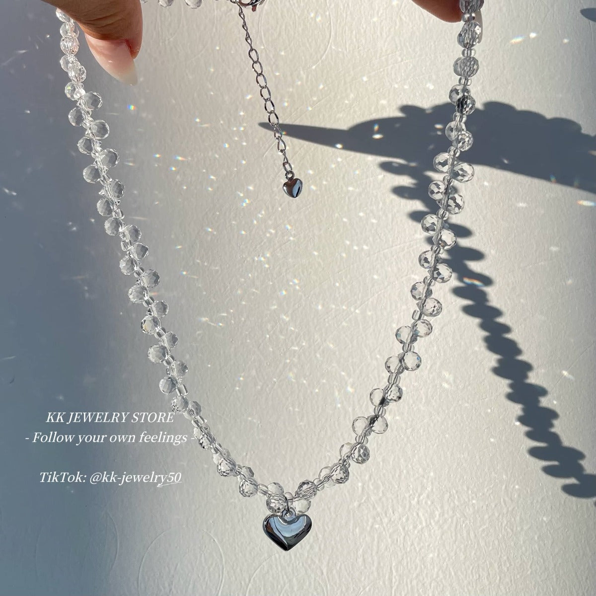 Clear White Crystal Beaded Love Clavicle Chain Necklace