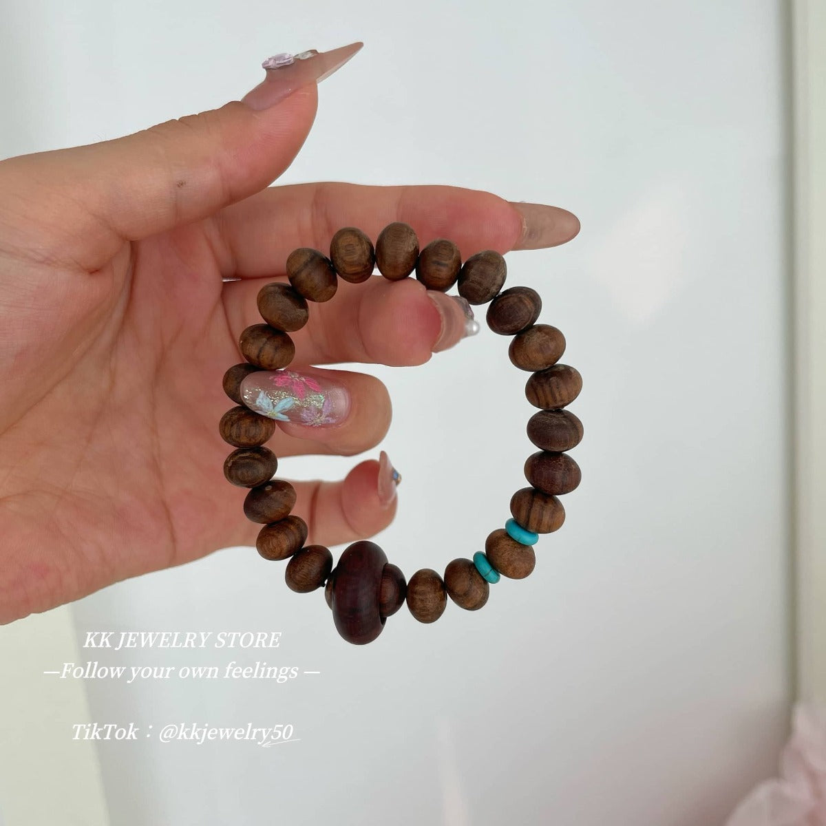 Natural green sandalwood rosewood turquoise septum abacus bead bracelet
