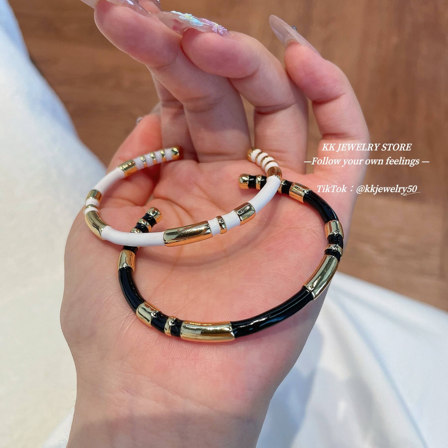 Enamel color matching brass bracelet