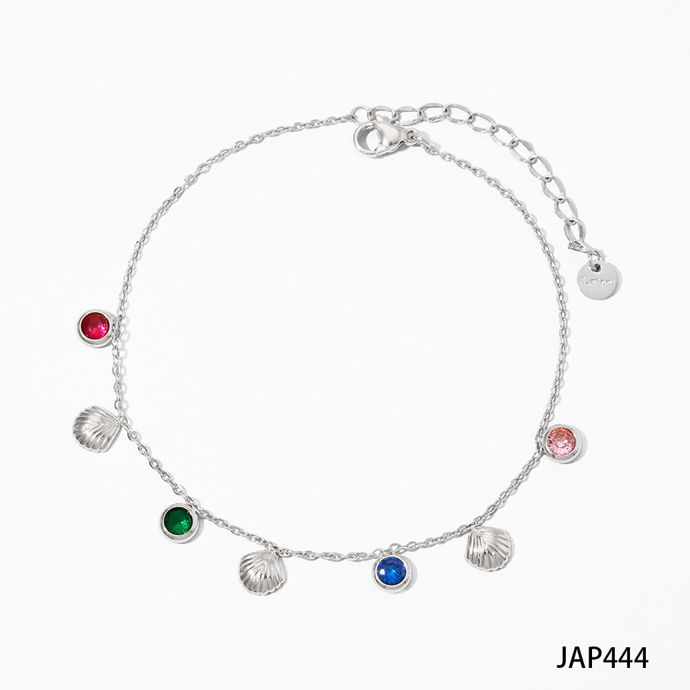 Colored zircon shell pendant stainless steel necklace anklet