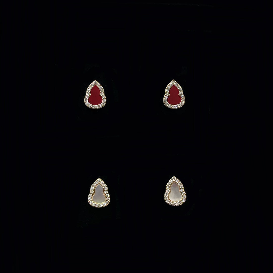 Red Agate White Mother-of-Pearl Mini Gourd Earrings