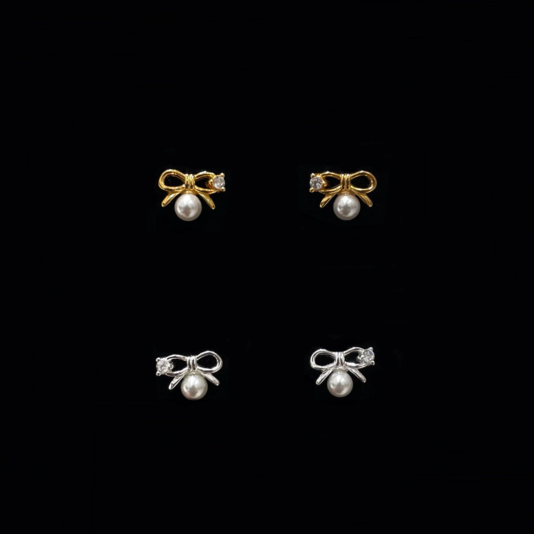 925 Silver Micro-Set Pearl Bow Stud Earrings