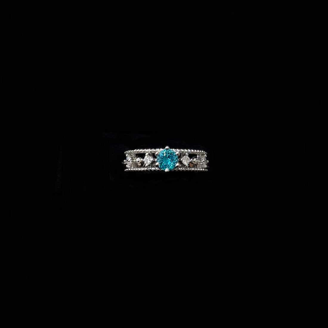 925 Silver 1-Carat Blue Diamond Firework Cut Ring