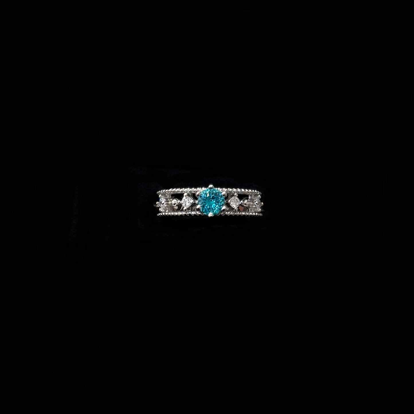 925 silver one carat blue diamond fireworks cut ring