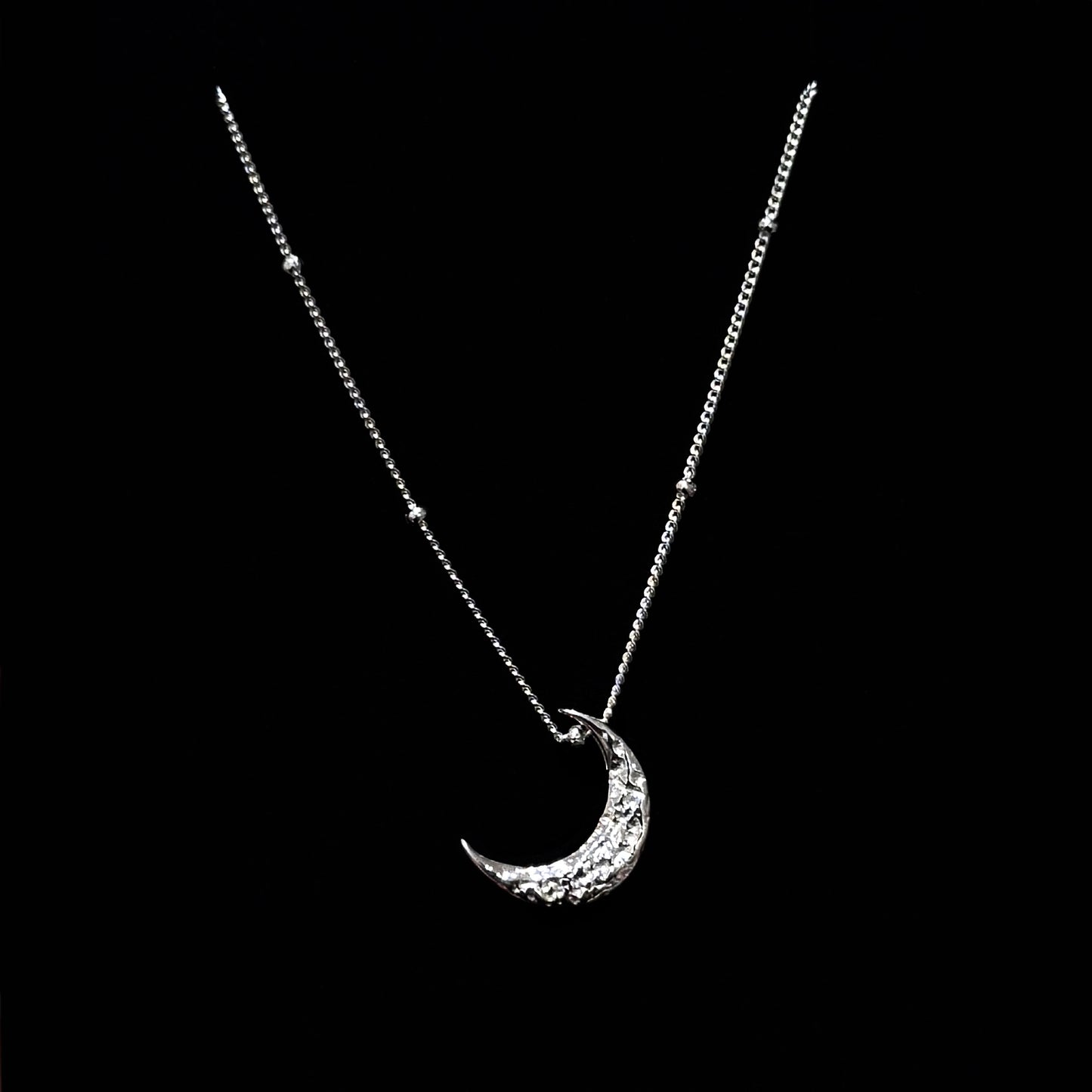 925 Silver Moon Texture Lava Necklace