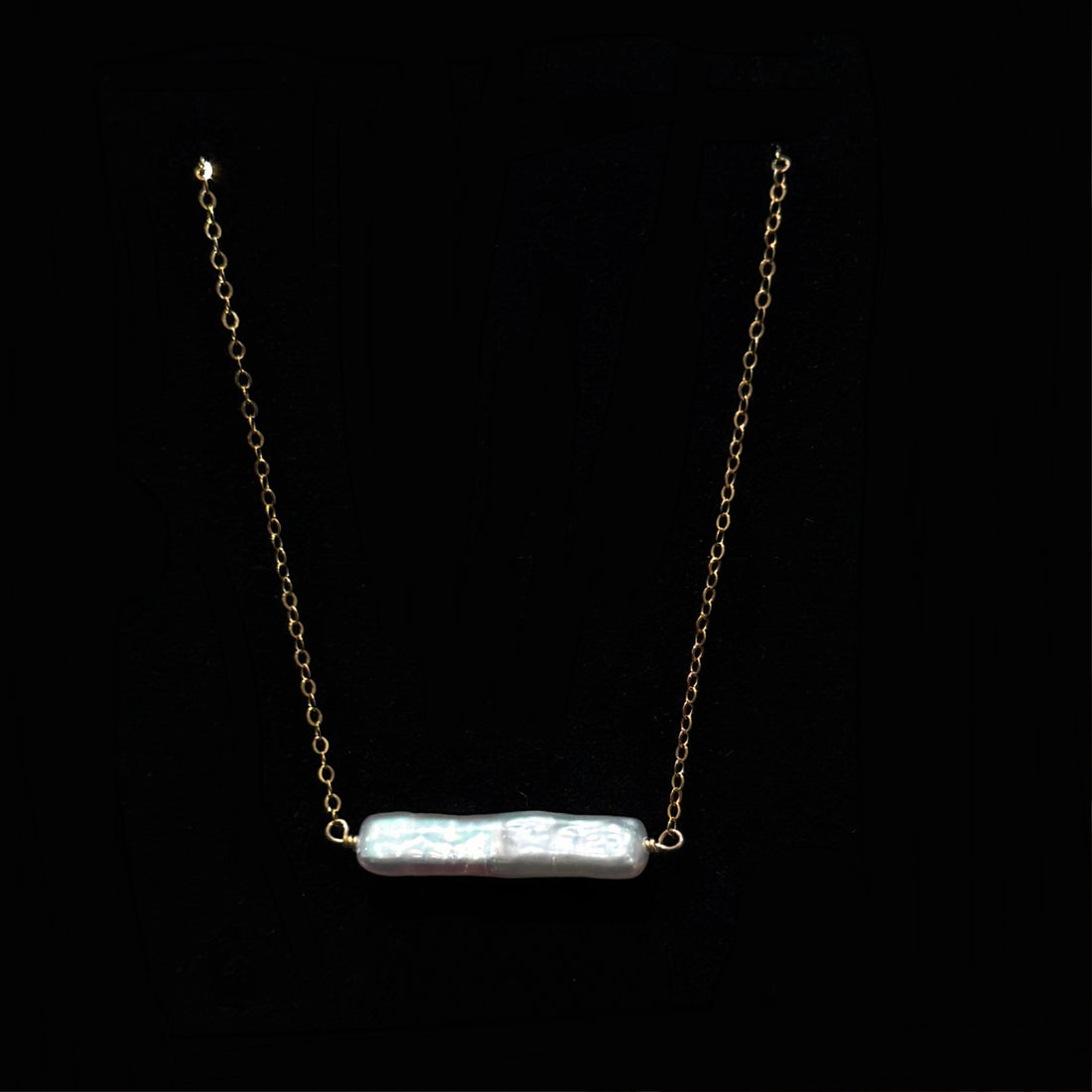 14K Gold-Filled Fortune-Bringing Small Silver Bar Pearl Necklace