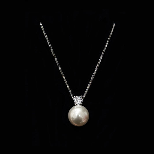 925 silver faux pearl necklace white light