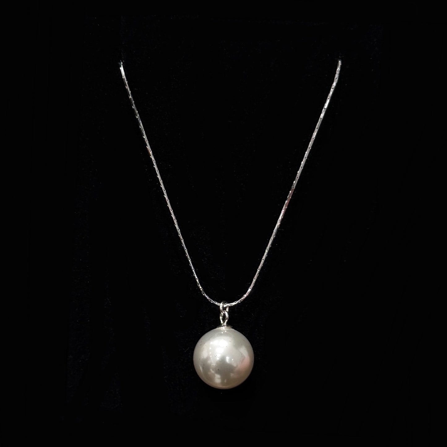 925 Silver Pearl Pendant Slub Chain Necklace