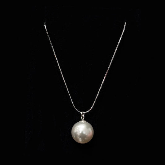 925 Silver Pearl Pendant Slub Chain Necklace