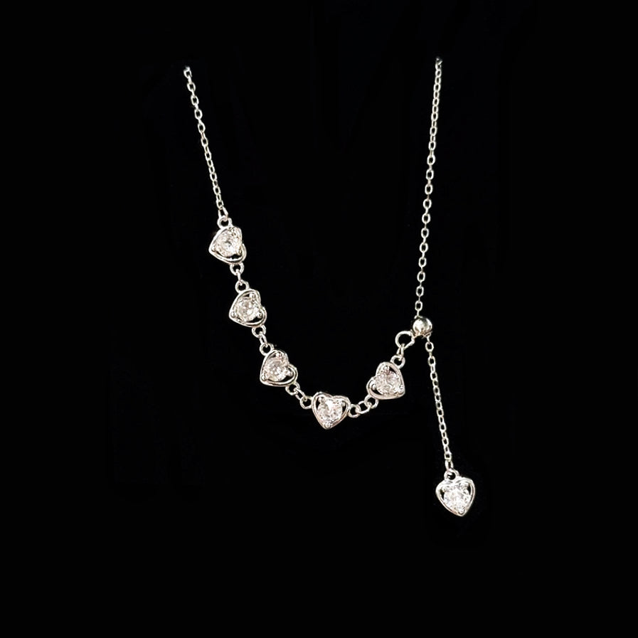 925 silver heart zircon pull-out necklace