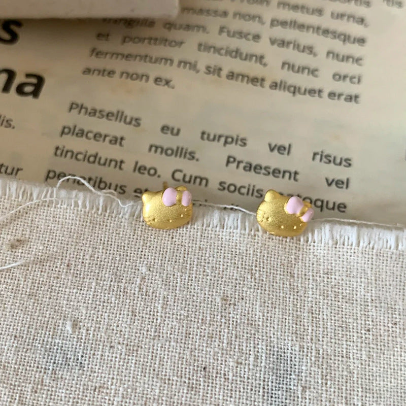 S925 Sterling Silver Bow Cat Stud Earrings