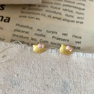 S925 Sterling Silver Bow Cat Stud Earrings