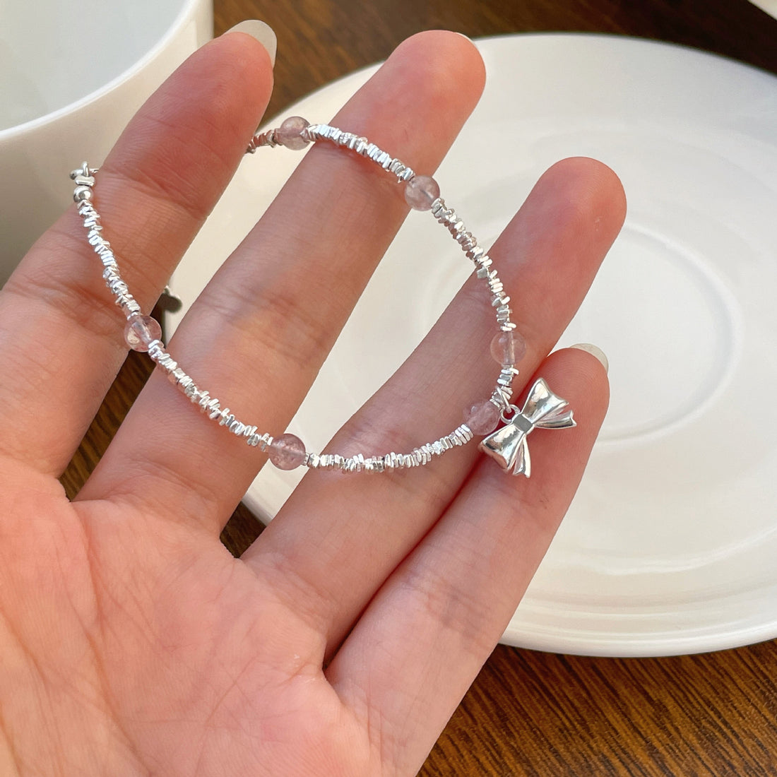 S925 Sterling Silver Crushed Silver Bow Bracelet