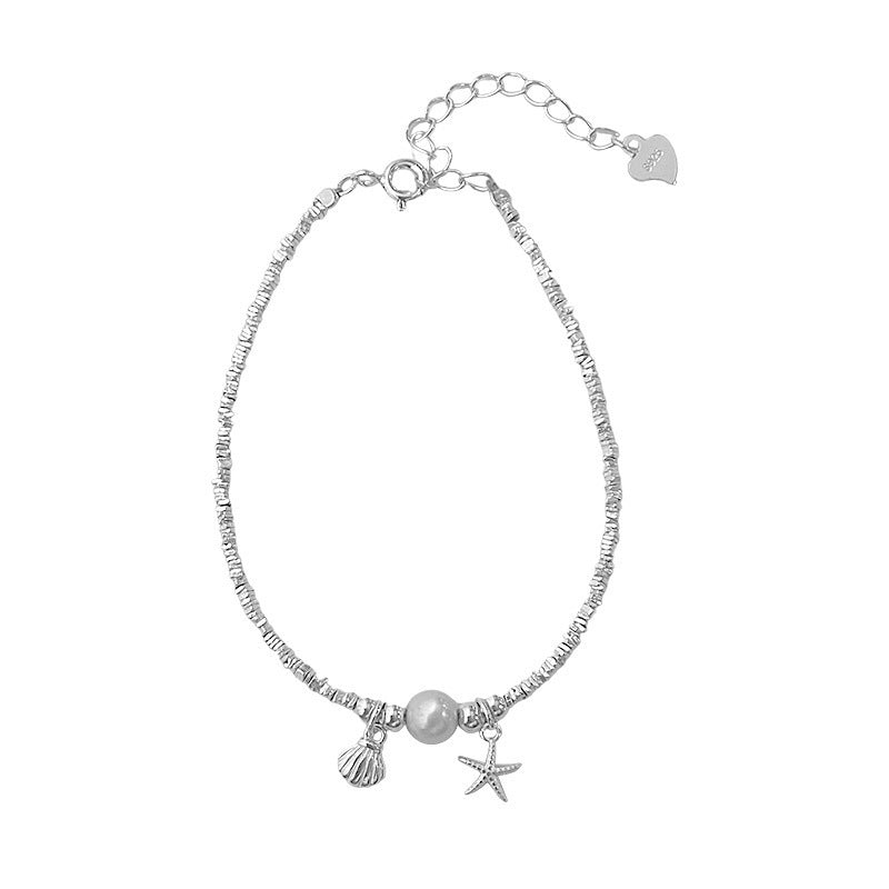 S925 Sterling Silver Shredded Silver Starfish Shell Bracelet