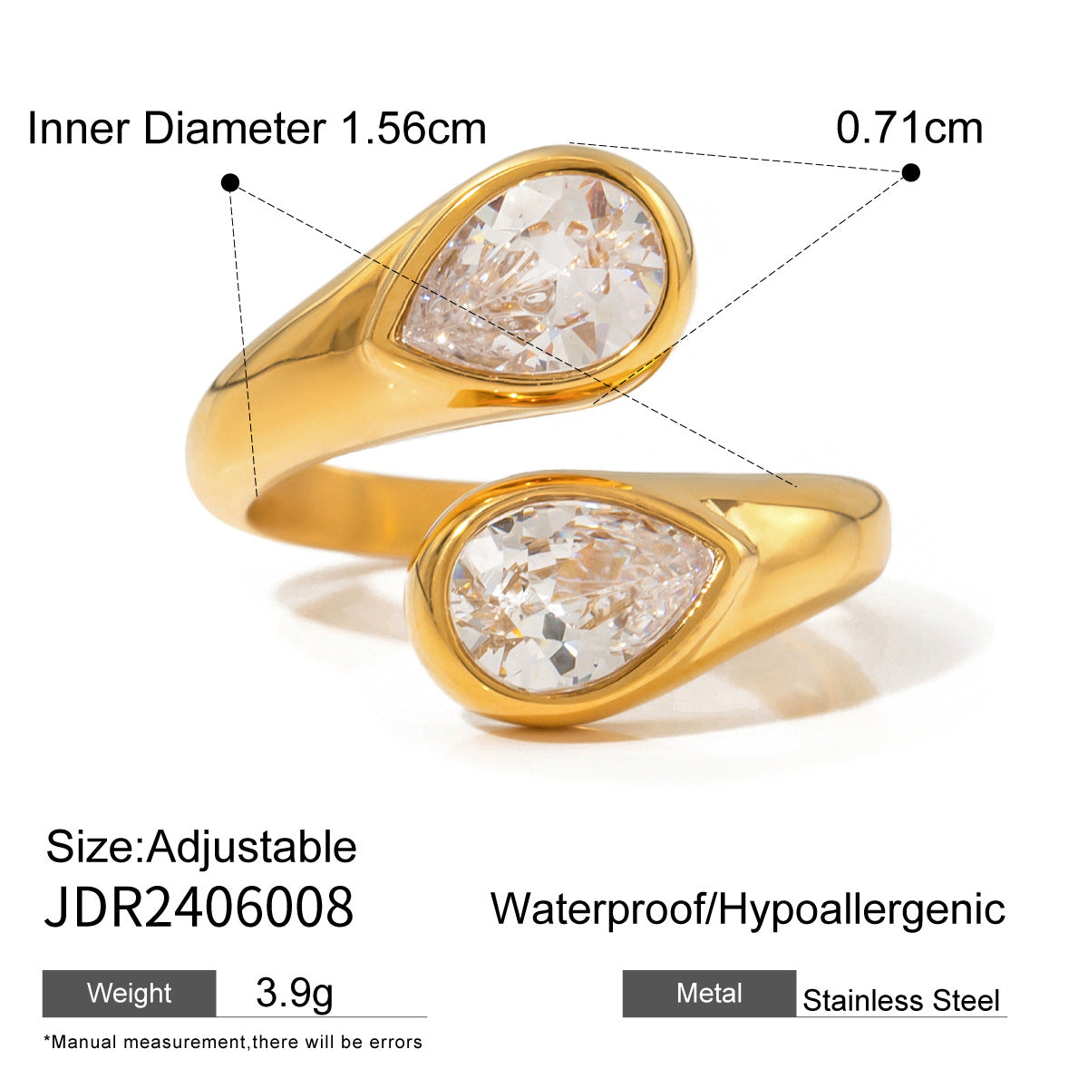 Stainless steel zircon open ring