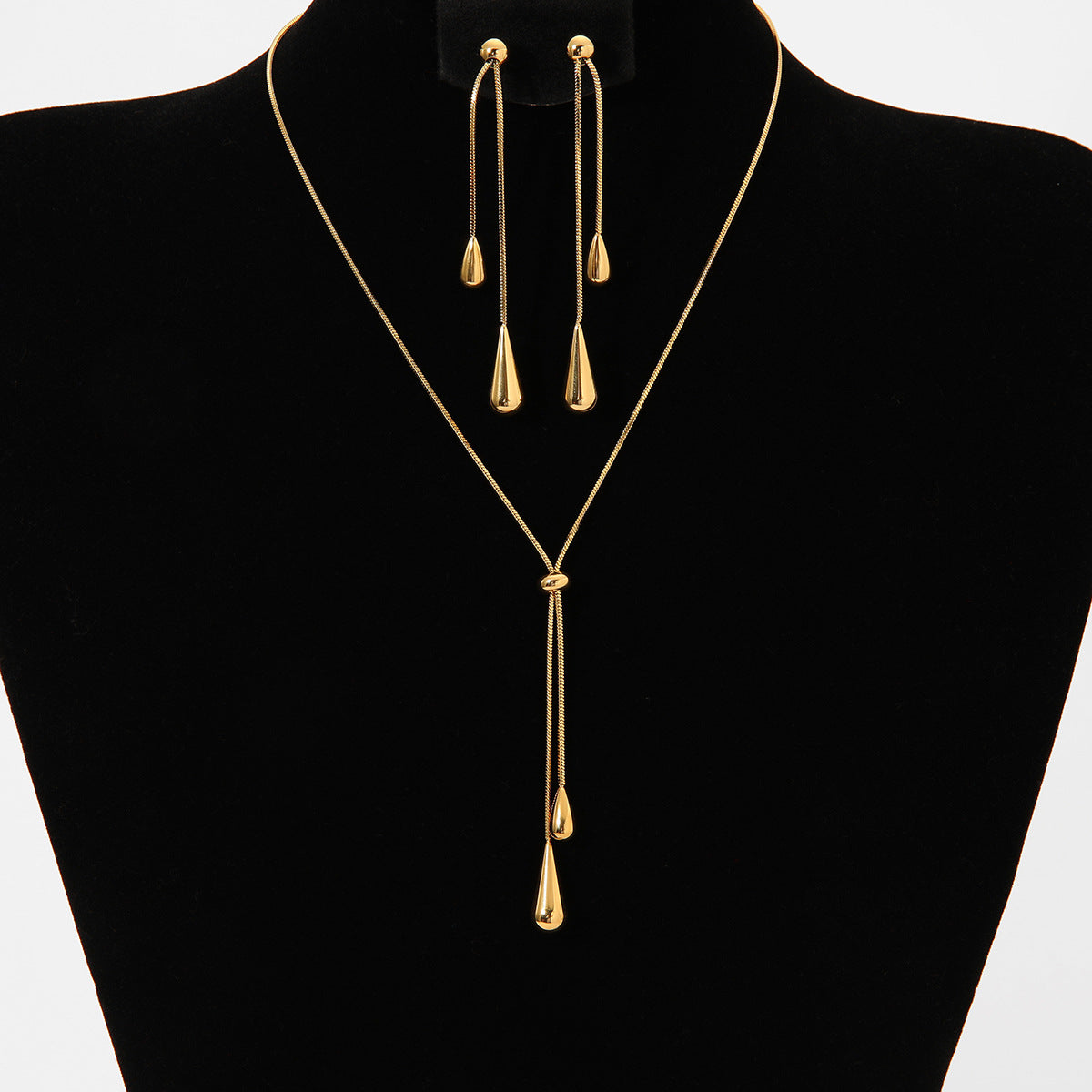 Long pullable water drop pendant necklace earrings set
