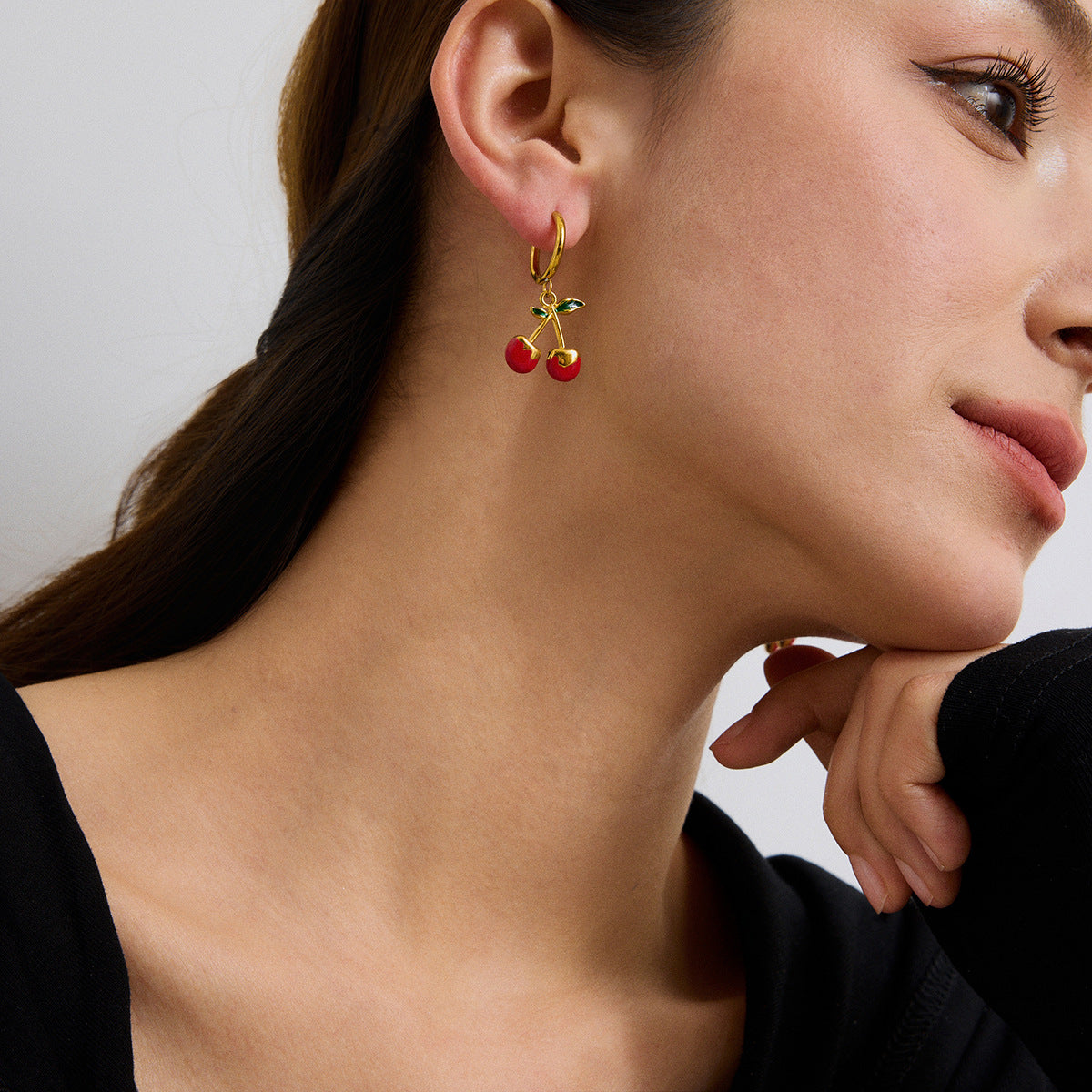Stainless Steel Fruit Cherry Earrings Necklace Bracelet
