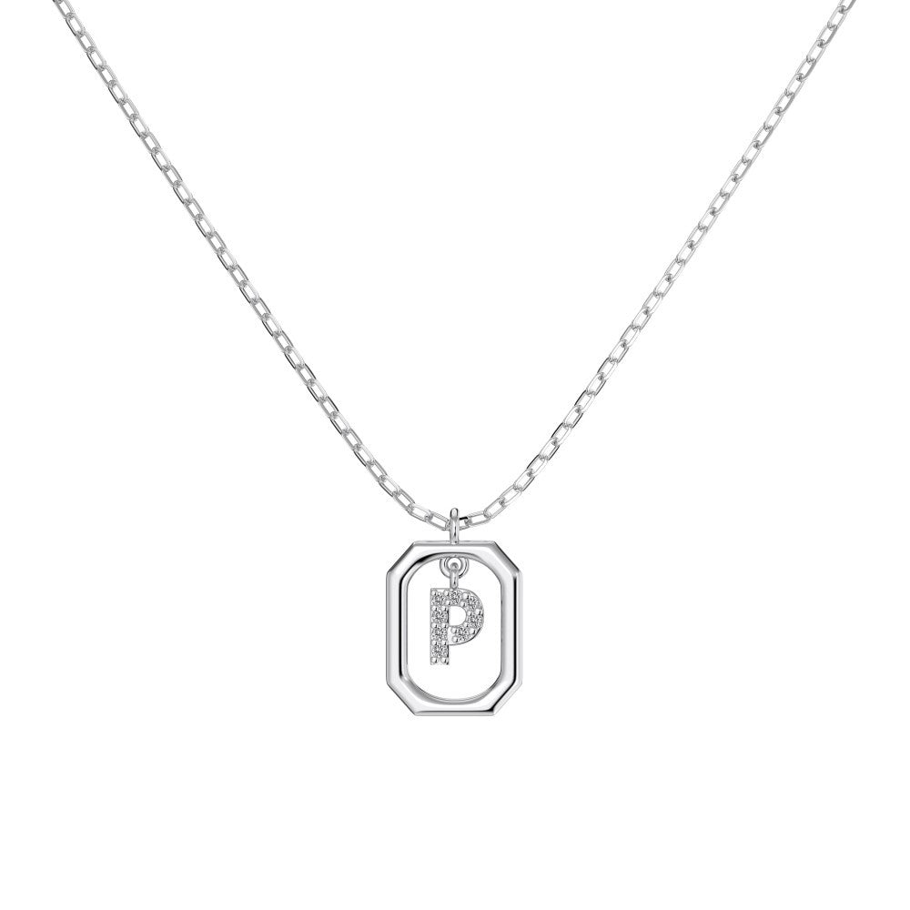 S925 Sterling Silver Hollow Pendant 26 Letter Necklace