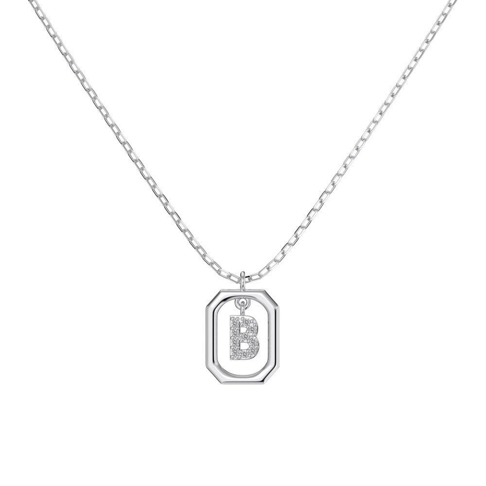 S925 Sterling Silver Hollow Pendant 26 Letter Necklace
