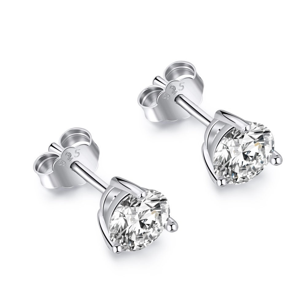 S925 Sterling Silver Wedding White Diamond Stud Earrings