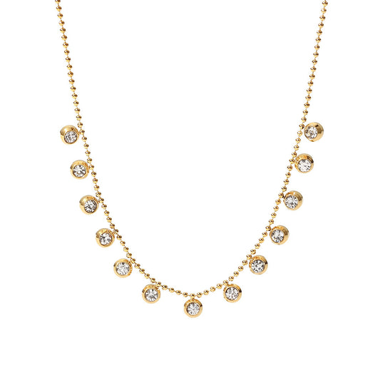 Diamond fringed stainless steel necklace