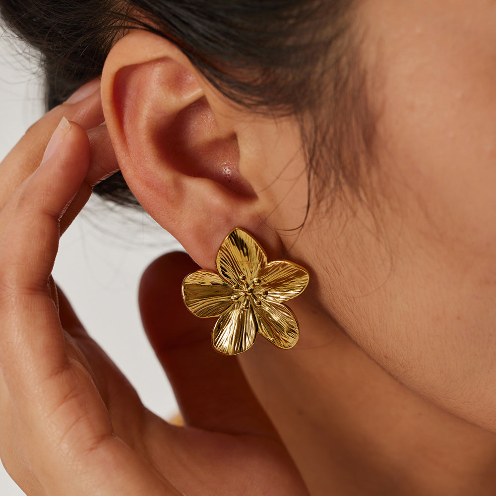 Stainless steel gold and silver flower earrings