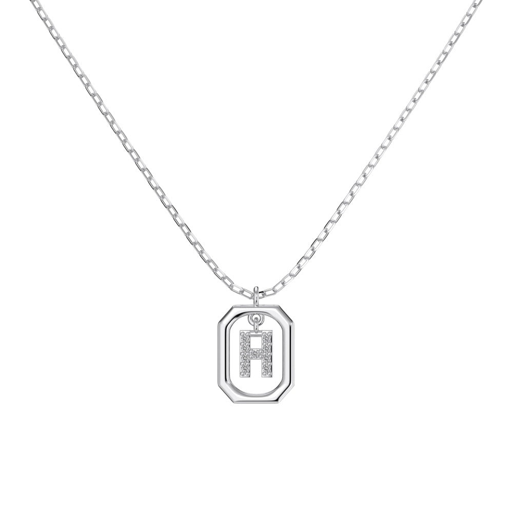S925 Sterling Silver Hollow Pendant 26 Letter Necklace