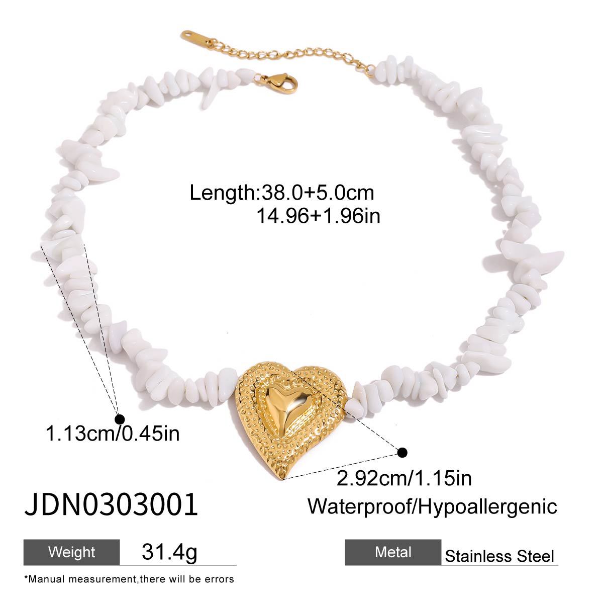 Stainless steel hammer pattern love white gravel stud earrings necklace