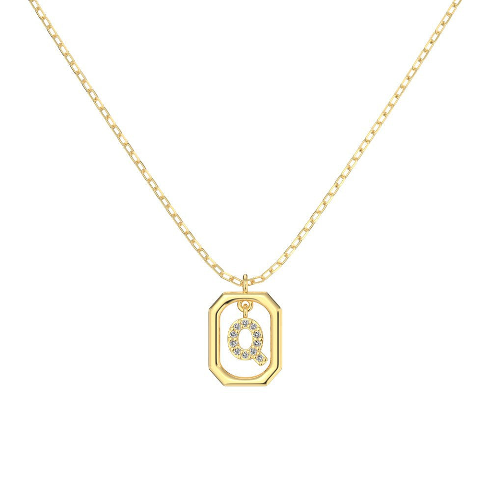 S925 Sterling Silver Hollow Pendant 26 Letter Necklace