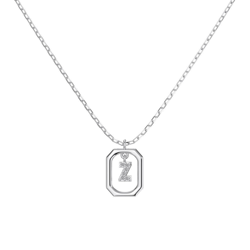 S925 Sterling Silver Hollow Pendant 26 Letter Necklace