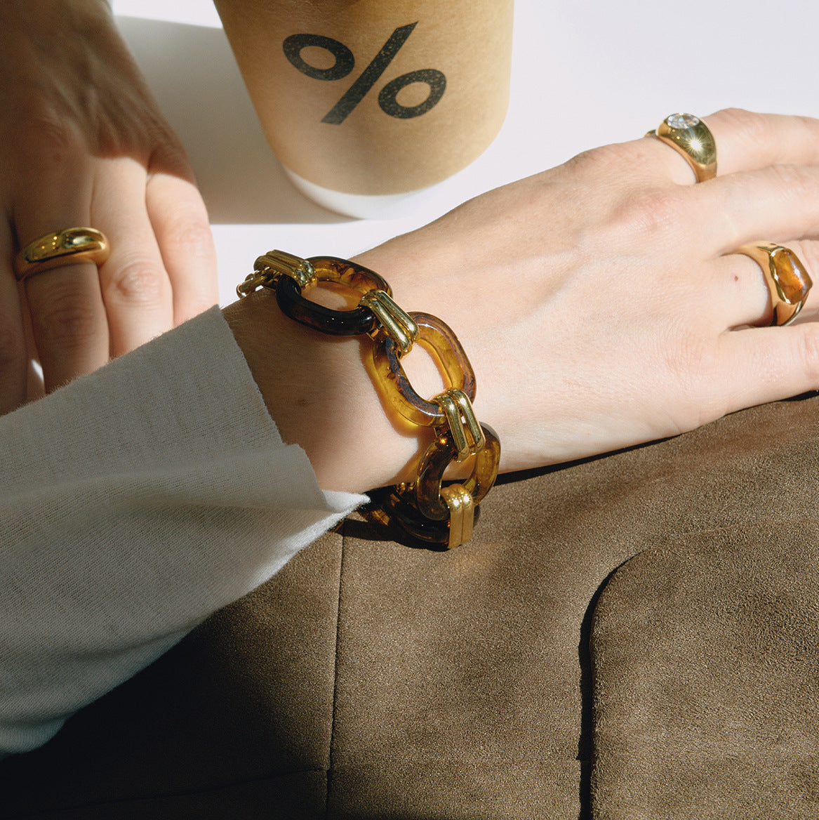 Titanium Steel Amber Resin OT Bracelet