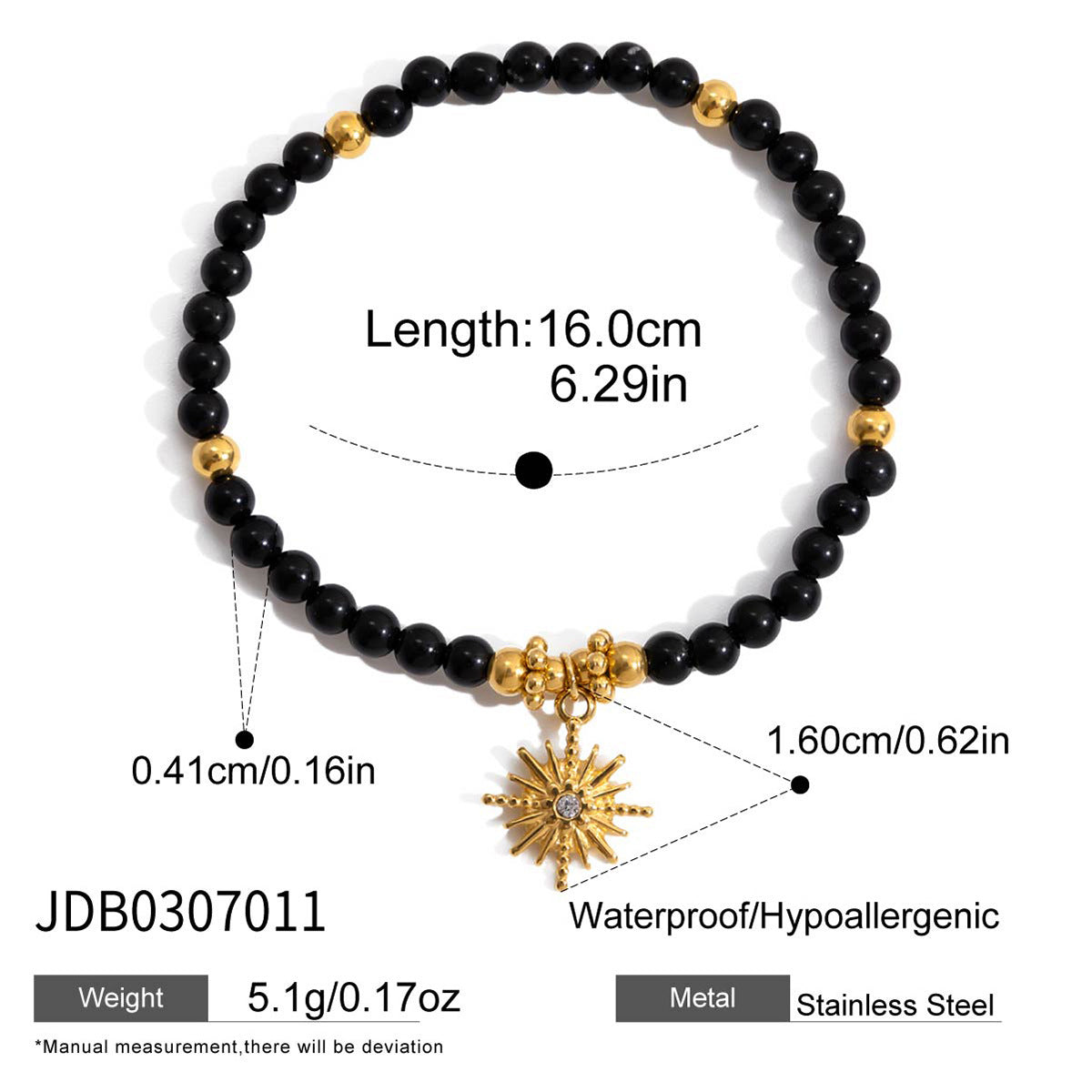 Tiger's eye four-pointed star stainless steel beaded bracelet