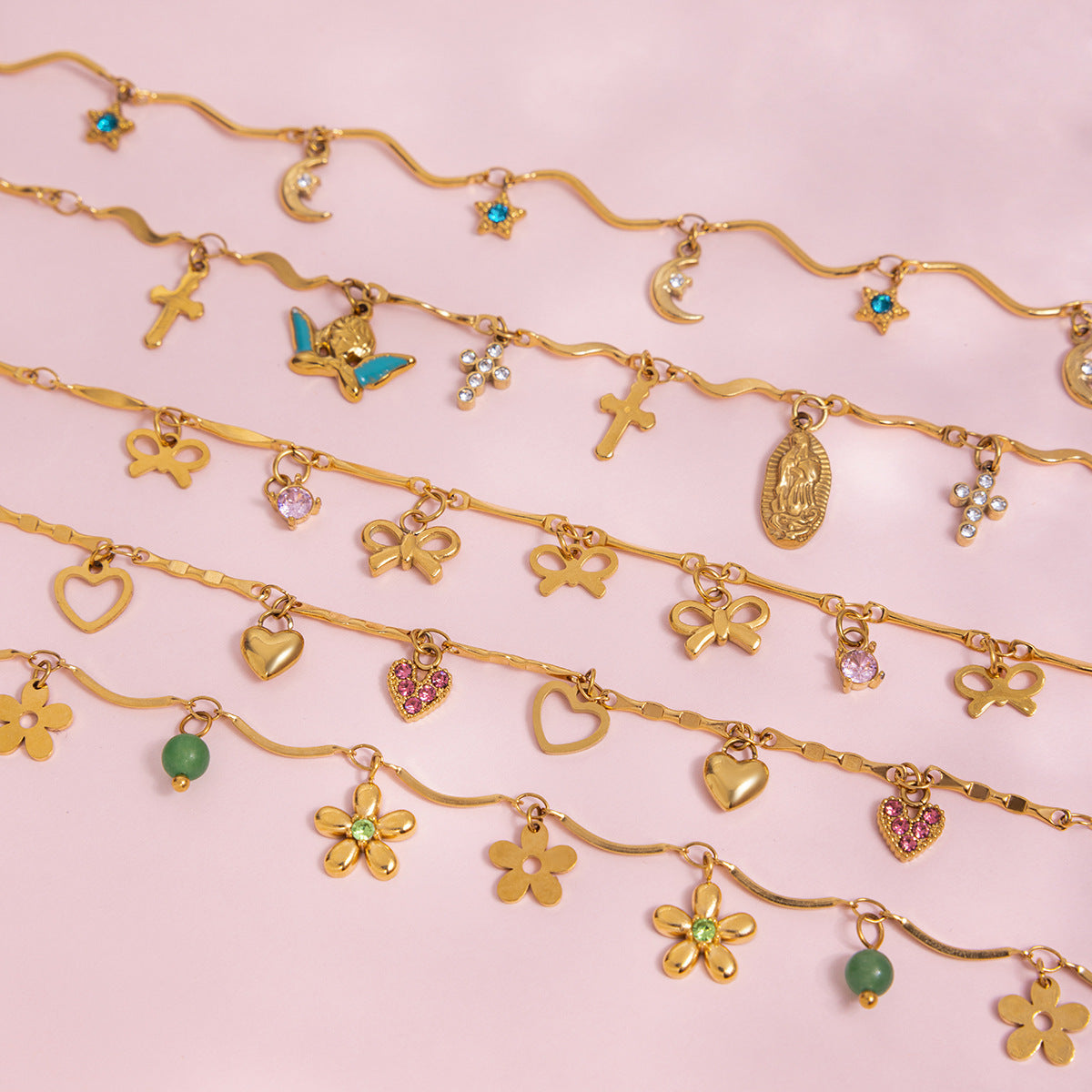 Stainless steel bow love cross bracelet